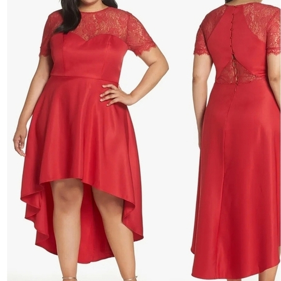 Chi Chi London Red Lace Bodice Dip High Lo Dress Size 8 - Picture 1 of 14